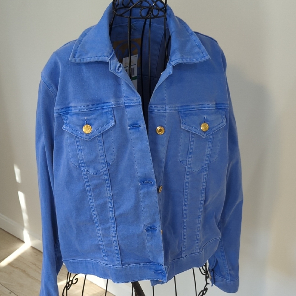 Nwt Michael Kors Blue Jean Jacket with Classic Design and Casual Fit